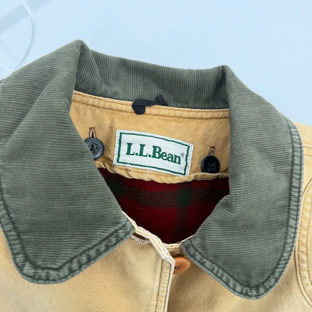 Vintage 80s L.L. Bean Field Coat M Tan Original Barn Jacket Plaid wool Lined - Picture 10 of 12